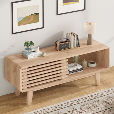 Meuble télé moderne pour téléviseur de 50 po ou moins avec porte coulissante mobile