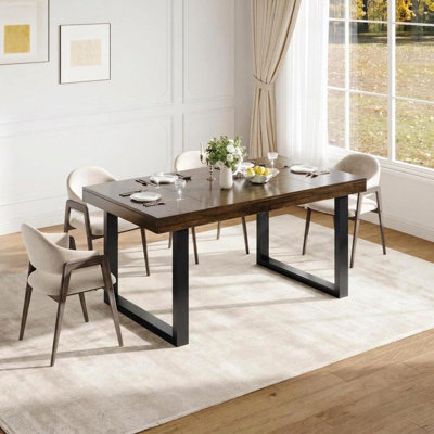 70.8" Industrial Dining Table for 6-8, Modern Rectangular Wooden Kitchen Table with Sturdy Metal Legs for Home Office