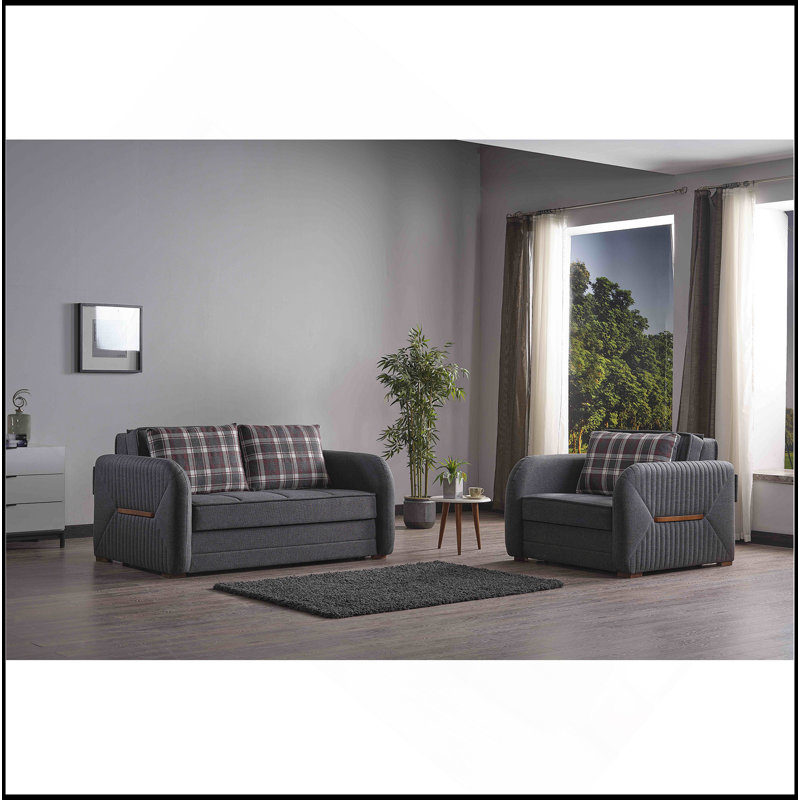 Causeuse convertible rembourrée avec rangement, Gris chenille