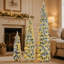8FT, 6FT, 4FT Pre-Lit Pencil Christmas Trees, 3-Set Slim Artificial Christmas Tree With Snow Flocking, Xmas Holiday Decoration Tree, 1455 Branch Tips, 520 LED Lights, 11 Lighting Modes