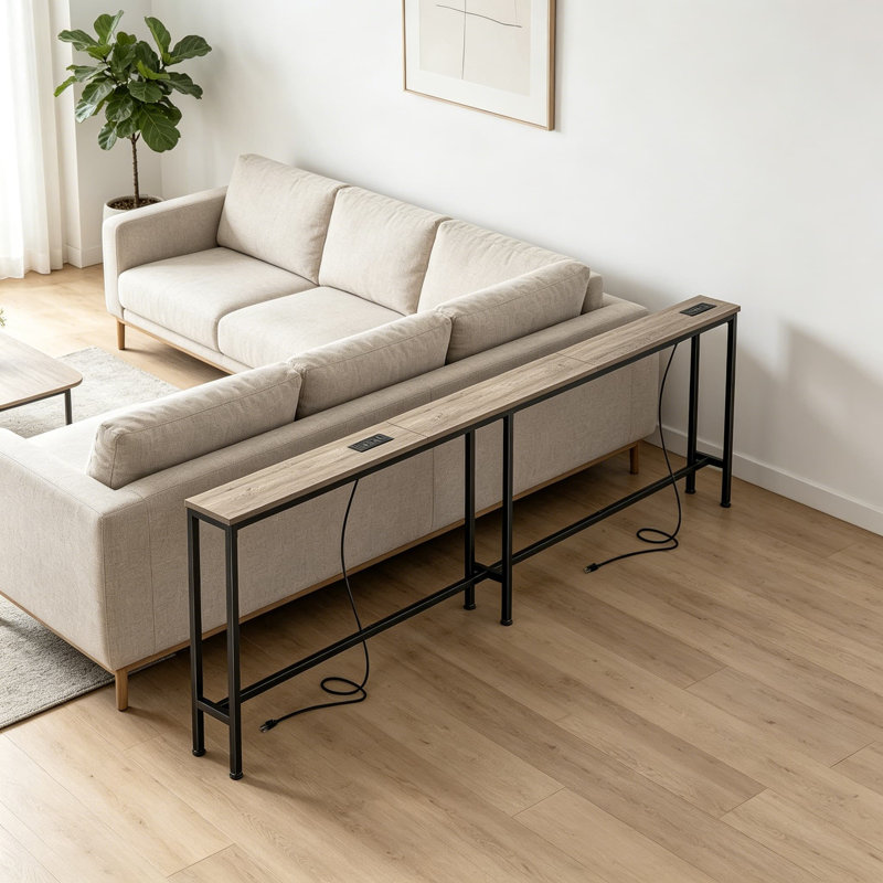 Extra-Long Narrow Console Table With Built-In Power Strips, USB-C Charging, And Storage For Behind Sofa, Entryway, And Small Spaces