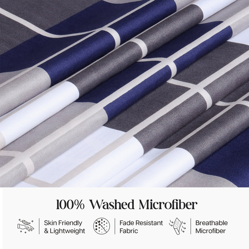 Dual Pattern Reversible Duvet Cover Set – Ultra Soft Brushed Microfiber Bedding with Matching Pillowcases, Navy Checkered