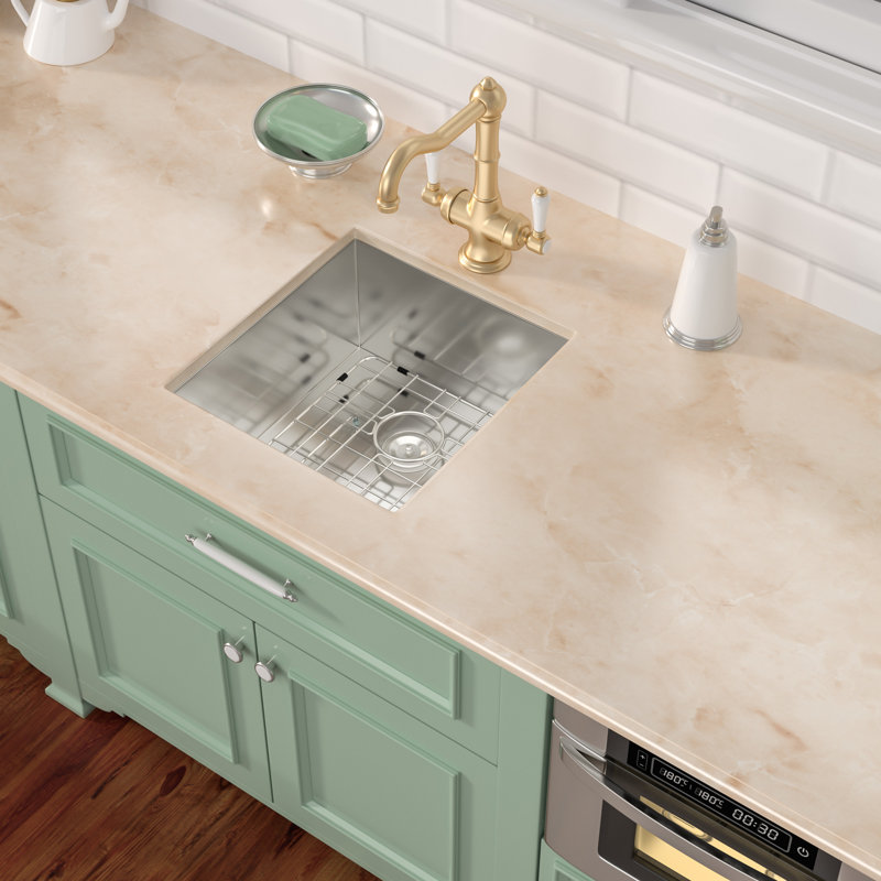Undermount Kitchen Bar Sink 16 Gauge  Sink with Bottom Grid, Stainless Steel , 17"L x 19"W