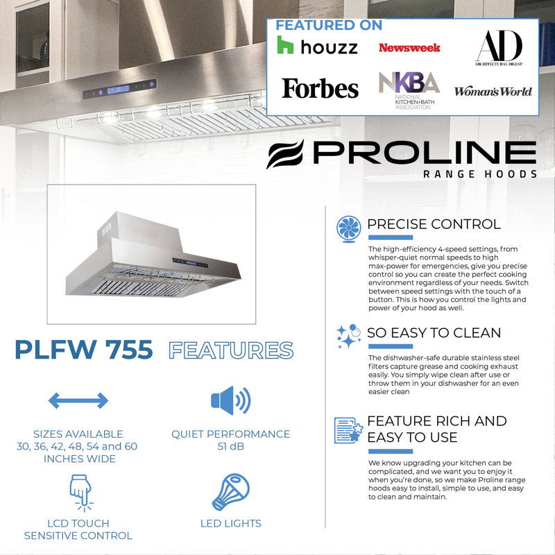 36" Stainless Steel Wall Mounted Range Hood with Electronic Controls