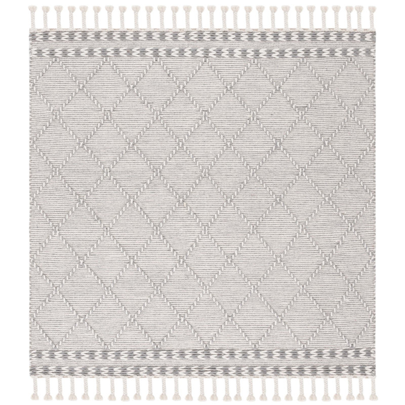 Tapis géométrique fait à la main Dessiree ivoire / gris, Carré 6 pi
