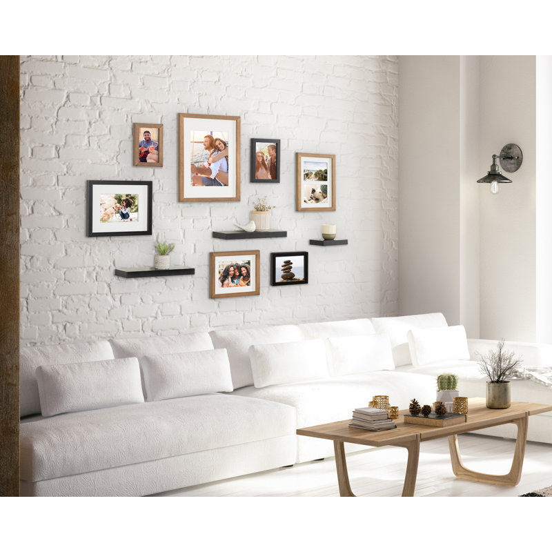 Engineered Wood Picture Frame - Set of 7 with Mat, Black