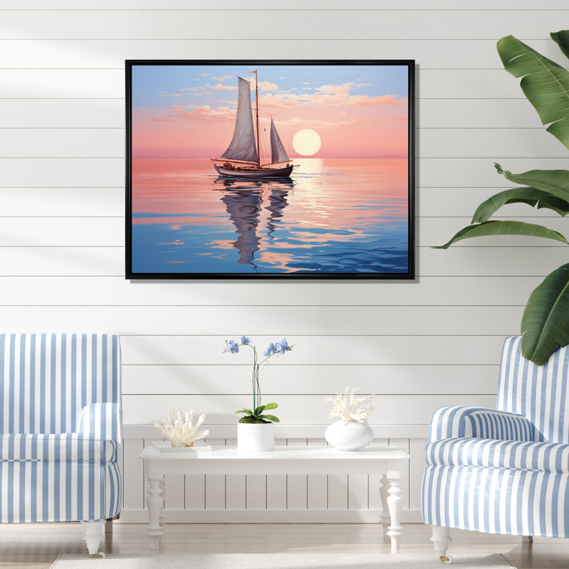 Sailboat Coastal Dreams II - Sailing Boat Canvas Art Print, H 30 po x l 40 po, Cadre flottant noir