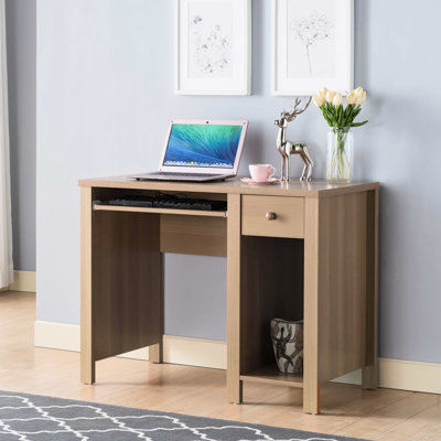Bureau d'écriture compact pour bureau à domicile 39 po - ordinateur d'écriture beige avec tiroirs et plateau à clavier