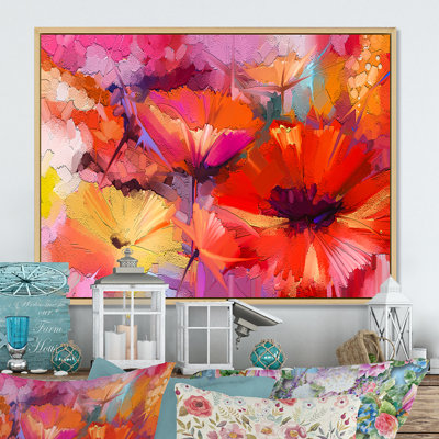 Fleurs abstraites de gerbera rouge - reproduction de cadre flottant sur toile
