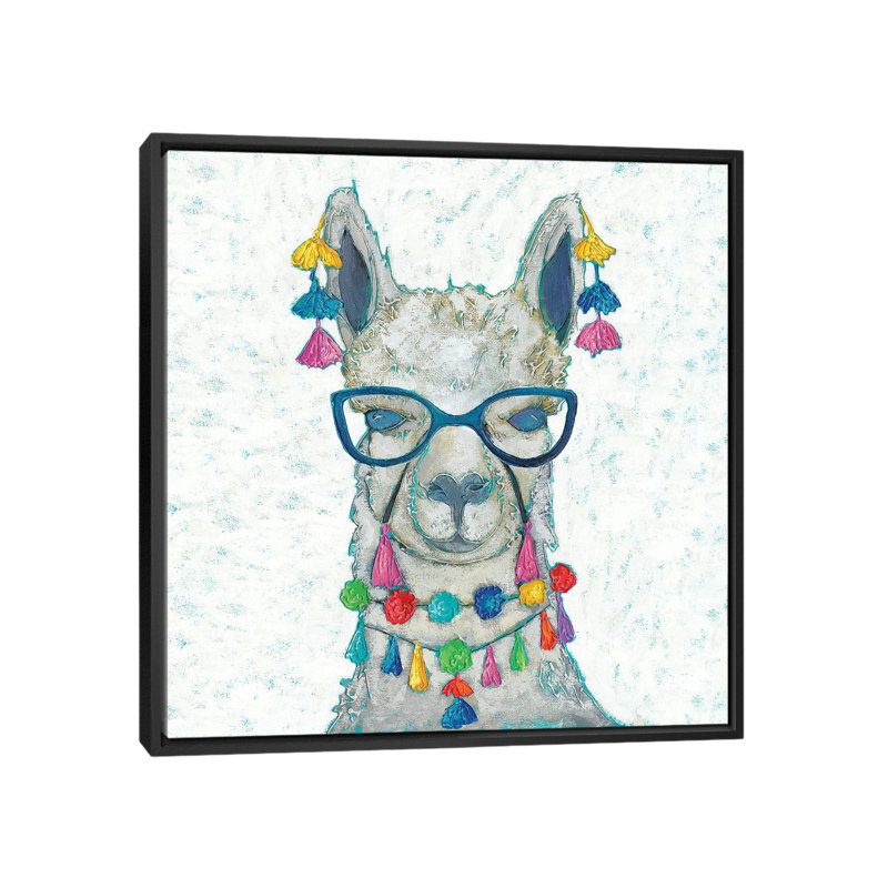«Llama Love with Glasses II» par Chariklia Zarris - reproduction, H 26 po x l 26 po x P 1,5 po, Toile avec cadre noir