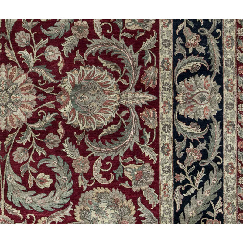 Tapis rouge et noir noué à la main de haute qualité