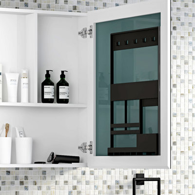 Armoire à pharmacie avec miroir de salle de bain - Armoires à pharmacie à porte en bois pour salle de bain, miroir encastré ou de surface, miroir de salle de bain avec rangement