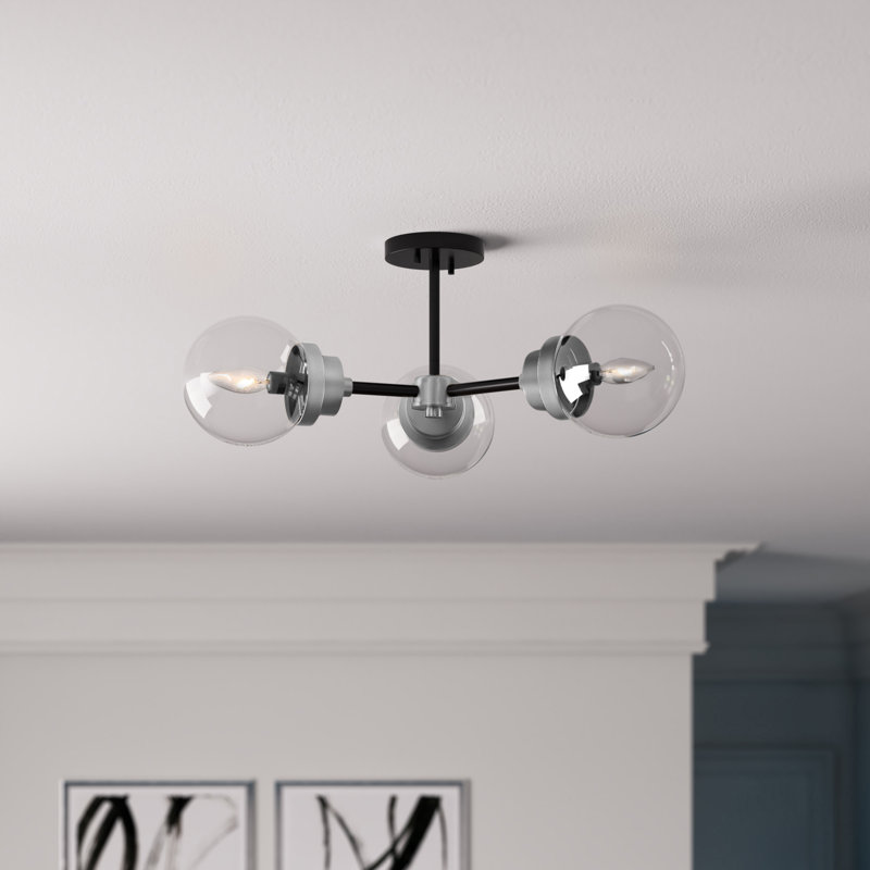 Breit Glass Semi Flush Mount, Matte Black / Brushed Nickel