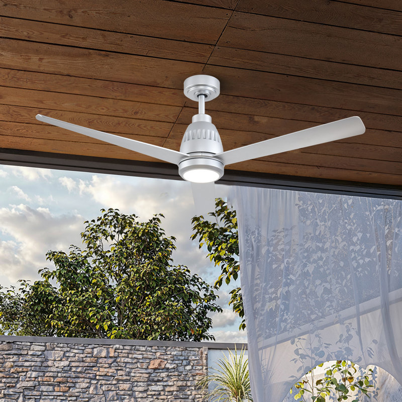Solara 52-Inch Indoor/Outdoor Ceiling Fan, Brushed Nickel with Silver ABS Blades, With Light Kit, Whisper-Silence DC Motor, Remote(3-Blade)