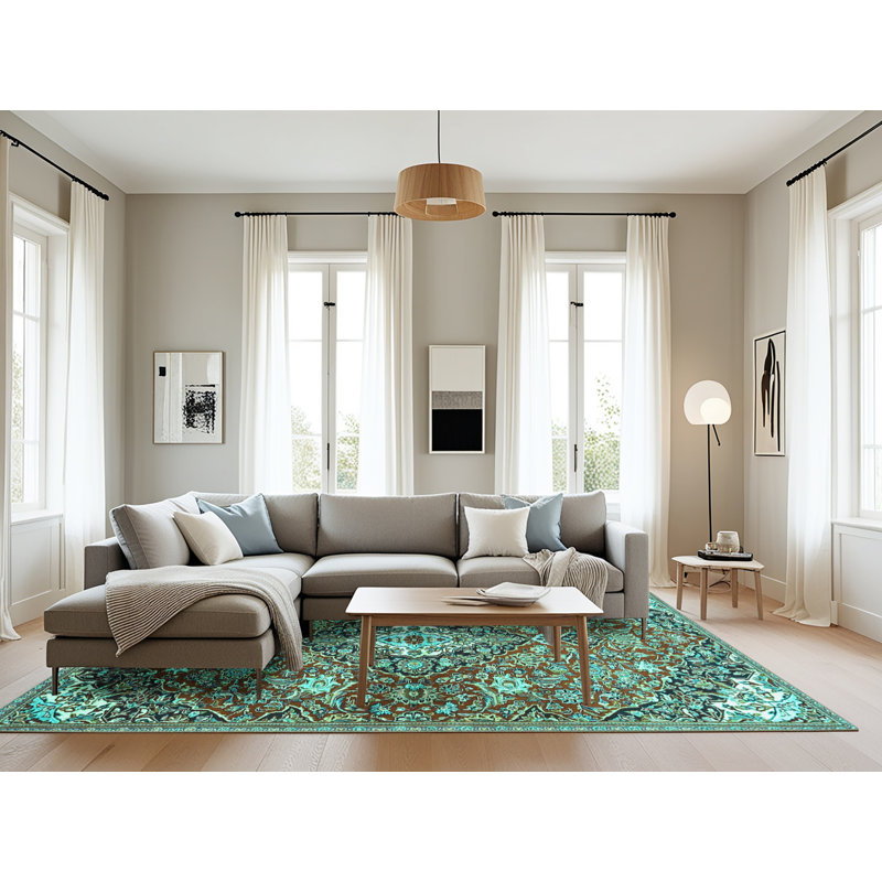 Tapis bleu sarcelle / brun, Rectangle 8 pi x 10 pi