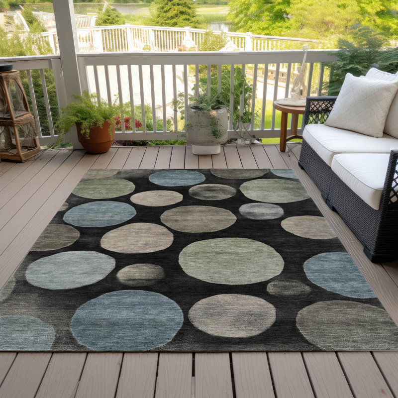 Machine Washable Indoor/Outdoor Xhevrie Black Rug, Rectangle 5' x 7'6"