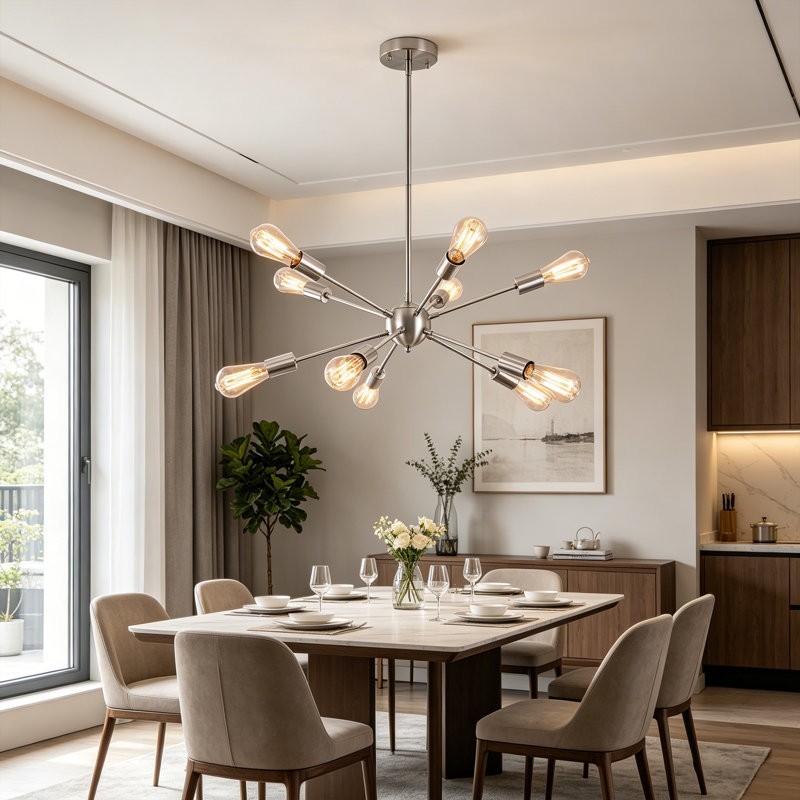 Jamee 10 Light Dimmable Sputnik Sphere Chandelier Modern Kitchen Island Fixtures, Brushed Nickel, 10 Lights