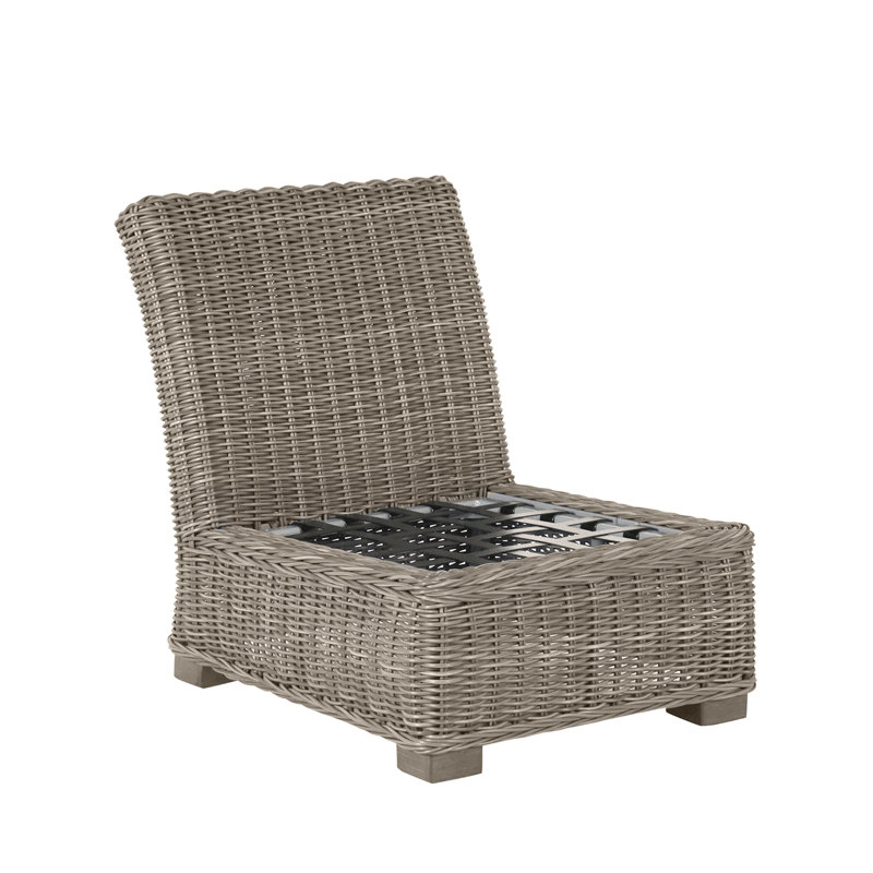 Fauteuil de chambre modulaire d'extérieur en résine tressée rustique N-Dura, Welt, InsideOut® Rollo ‑ lin Chambray, Huître