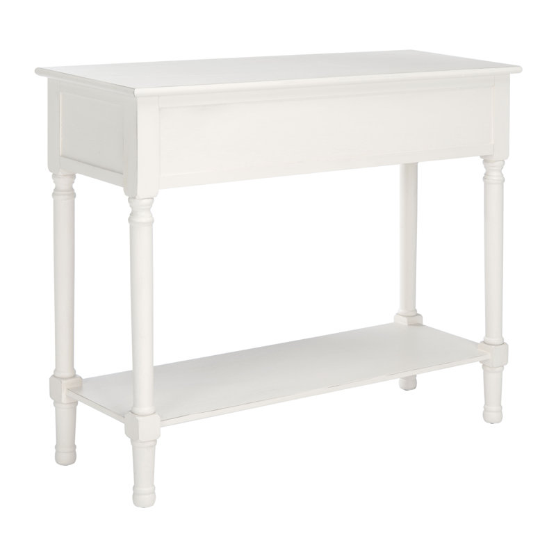 Distressed White Carved Wood Hallway Table with Storage