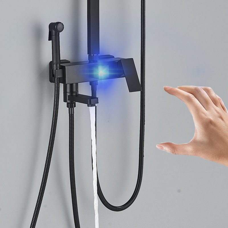 Black Complete Shower System Fixture Wall Mounted Faucet With Rainfall Shower Head