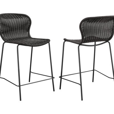 Of 2 Brown Faux Metal Counter Stools - Coastal Dining Room Bar Chairs, Solid Back, Construction, Textured , No Arms, Elegant Presence Chair Back For Room, Frame, Smooth Mobility
