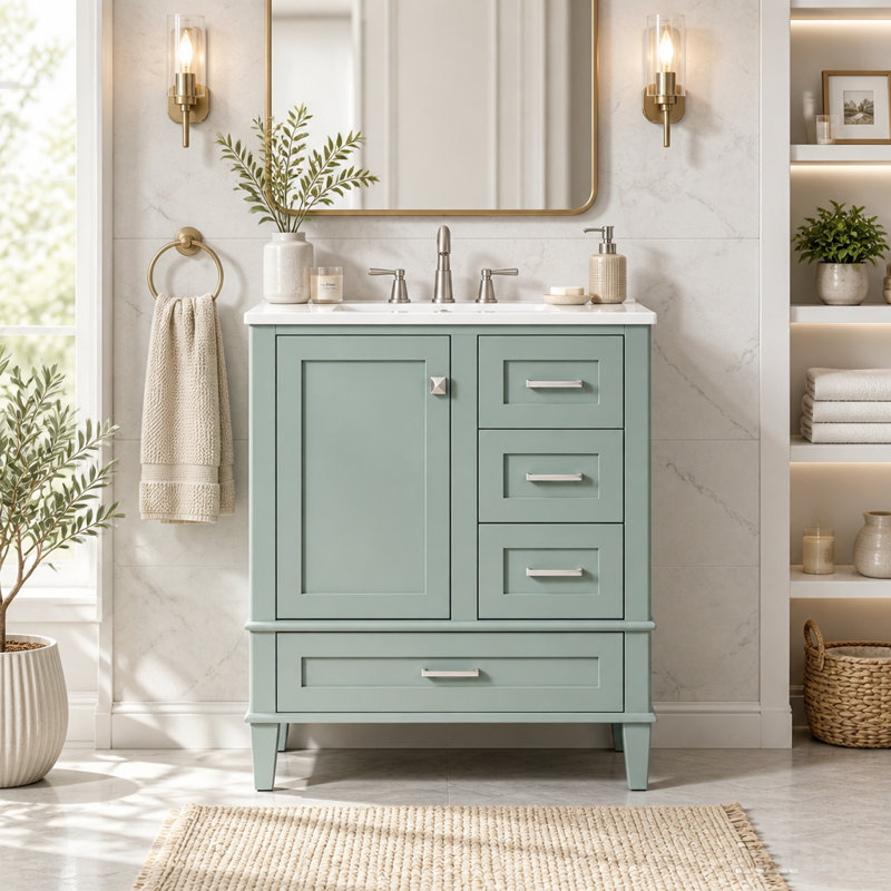 Freestanding Standard Single Vanity Bathroom Vanity With Ceramic Top