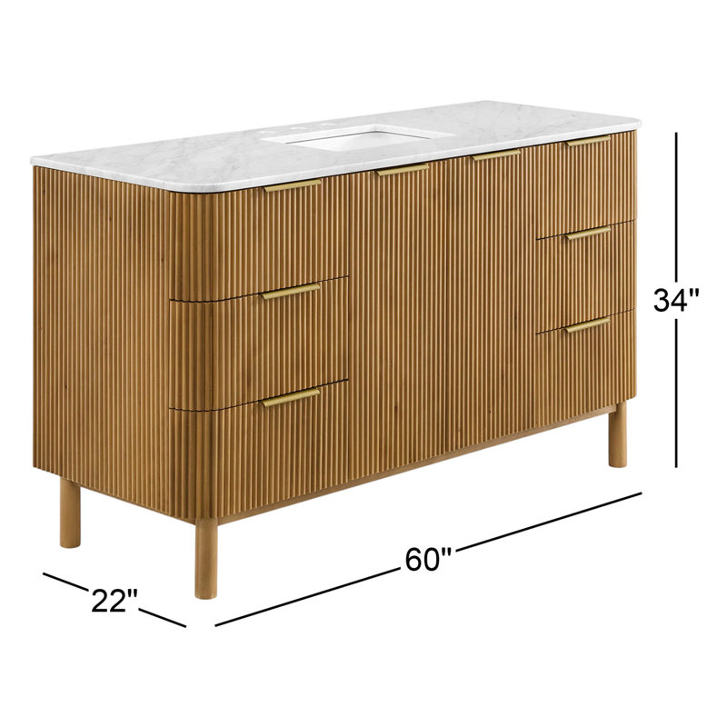 60" Single Bathroom Vanity In Light Reeded Birch