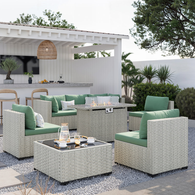 Outdoor Wicker 8-Piece Sectional Sofa Set With Comfortable Cushions, Green