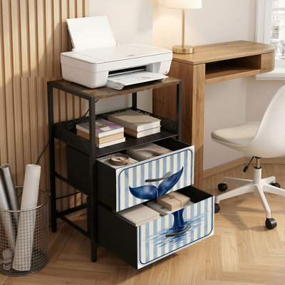 Table de chevet 2 tiroirs avec station de charge, table de chevet pour chambre avec ports USB et amp; Imprimé rayé aquarelle Outlets