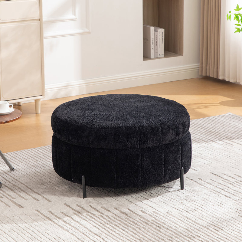 Repose-pieds rembourré avec couvercle Kylie Chenille, Black