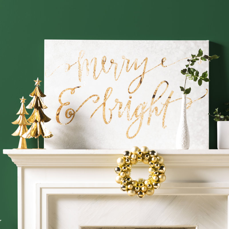 «Merry and Bright», reproduction d'art textuel sur toile tendue, H 30 po x l 45 po, Toile tendue