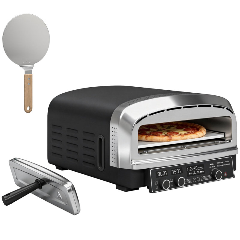 Outsunny Electric Indoor Pizza Oven Dual Heating Control 37 cm Stone Black