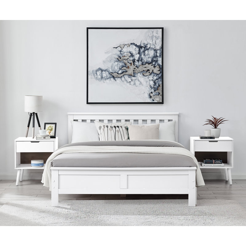 Codman Solid Wood Painted Bed Frame - Modern Farmhouse Style, White, Double (4'6)