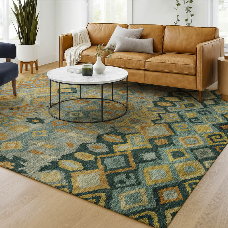 Premium Machine Washable Mayfield AMF2303 Casual Rug, Green, 5' x 7'6"