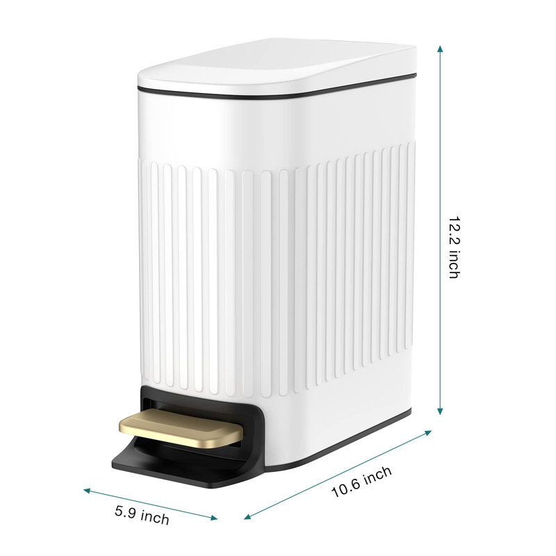 White Stainless Steel Slim Rectangular Pedal Trash Can for Kids