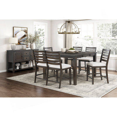 Classic Style Dining Set Dark Espresso Finish Table With Extension Leaf And Chairs Comfortable Seat Wooden Dining Furniture