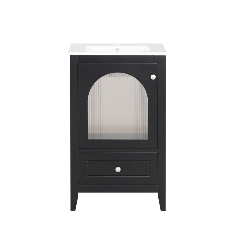Meuble-lavabo de 20 pouces avec lavabo et porte en verre à fermeture douce, solution de rangement moderne pour toute maison