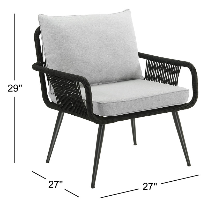 Andover All-Weather Outdoor 29" H Rope Chairs with Light Gray Cushions, Set of Two