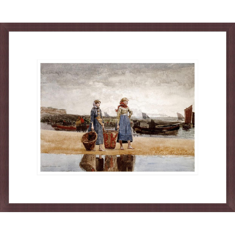 «Two Girls on The Beach Tynemouth» par Winslow Homer, impression giclée sur cadre, H 13,49 po x l 16,75 po