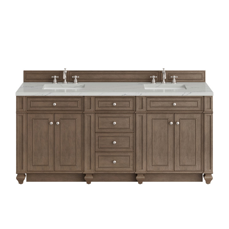 Bristol 72'' W Double Vanity, Whitewashed Walnut, Ethereal Noctis, 8" Widespread