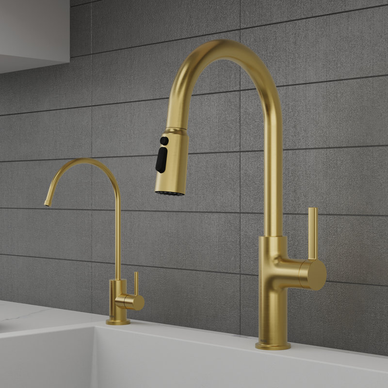 Robinet de cuisine escamotable avec douchette Karran, Or brossé