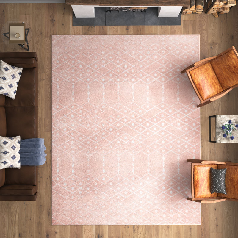 Tapis rose à motif géométrique, Rectangle 3 pi 3 po x 5 pi 3 po