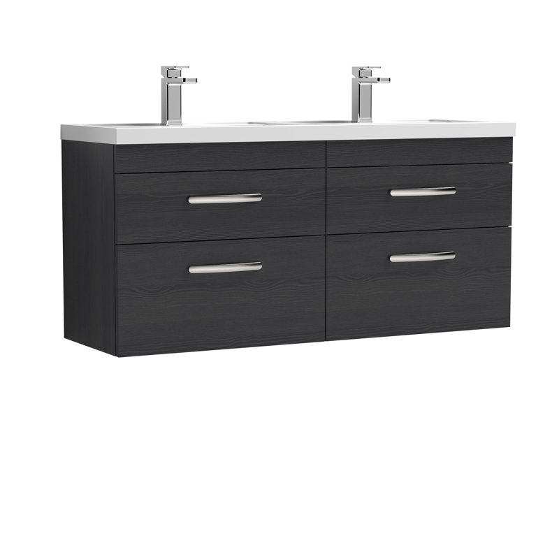 Athena 1205mm Double Bathroom Vanity with Integrated Polymarble Basin, Charcoal Black