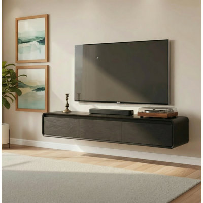  Minimalist Floating TV Stand,Modern Wall-Mounted Entertainment Centre with 3 Flip-Down Cabinet Doors,MDF Wood,Wall Mounted Audio/Video Shelf for Home Room.