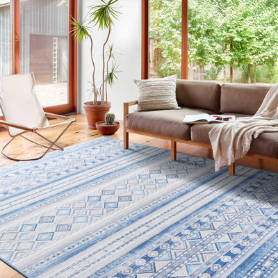 Wymond  Machine Washable Moroccan Area Rug Aztec Geometric Carpet With Non-Slip Backing