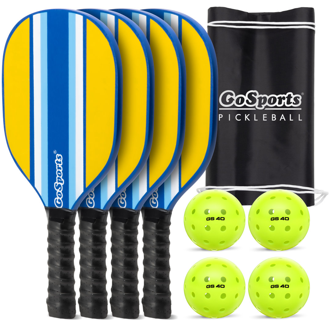 GoSports Pickleball Set with 4 Paddles, 4 Regulation Pickleballs and Carry Case - Retro (Set of 4) GoSports
