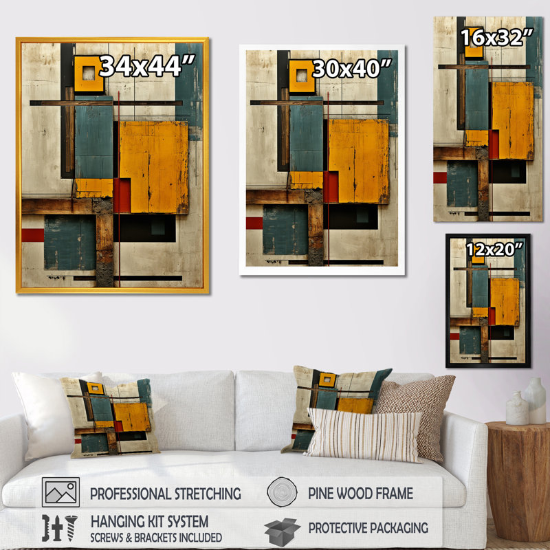 Simplicité de la beauté géométrique rétro - impression, H 44 po x l 34 po x P 1,5 po, Cadre simple argenté