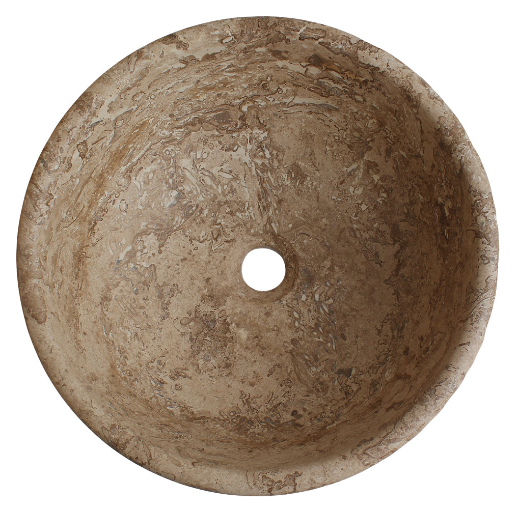 Classic Round Stone Vessel Bathroom Sink, Afyon Noce