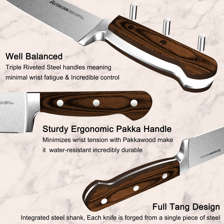Walker Edison 15 Piece Stainless Steel Knife Block Set