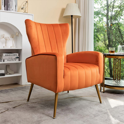Fauteuil à oreilles moderne en velours avec pieds en métal pour espaces compacts